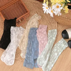 Chaussettes en dentelle florale pour femmes, bonneterie, maille douce, résille, transparentes, respirantes, drôles, Harajuku Kawaii, dames