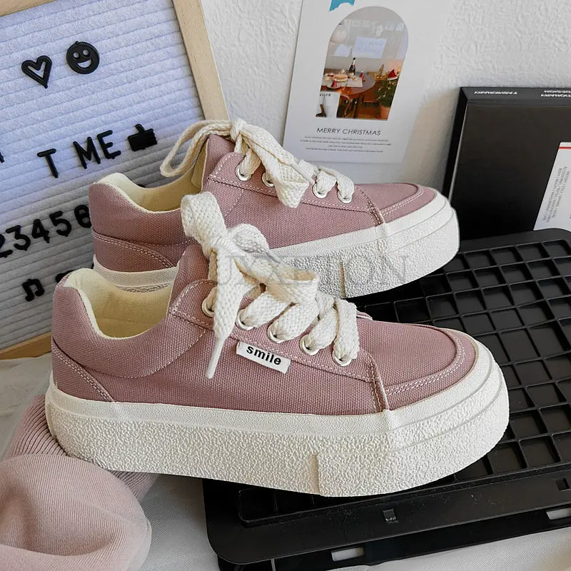 Shoes Women Platform Casual Women Sports Shoes Tennis Sneakers Ladies Flats Lace Up Female Pink Vulcanized Shoes