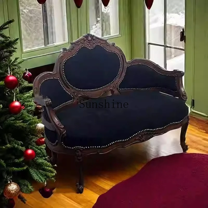 

American retro country style bedroom cafe carved double sofa