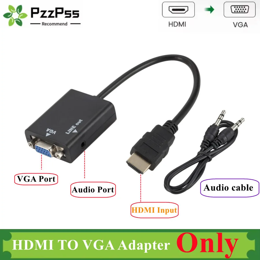 Adapter HDMI-compatible TO VGA With Audio HDTV Male To VGA Female Converter Port HDTV To VGA Output 1080P HDTV Audio TV Video