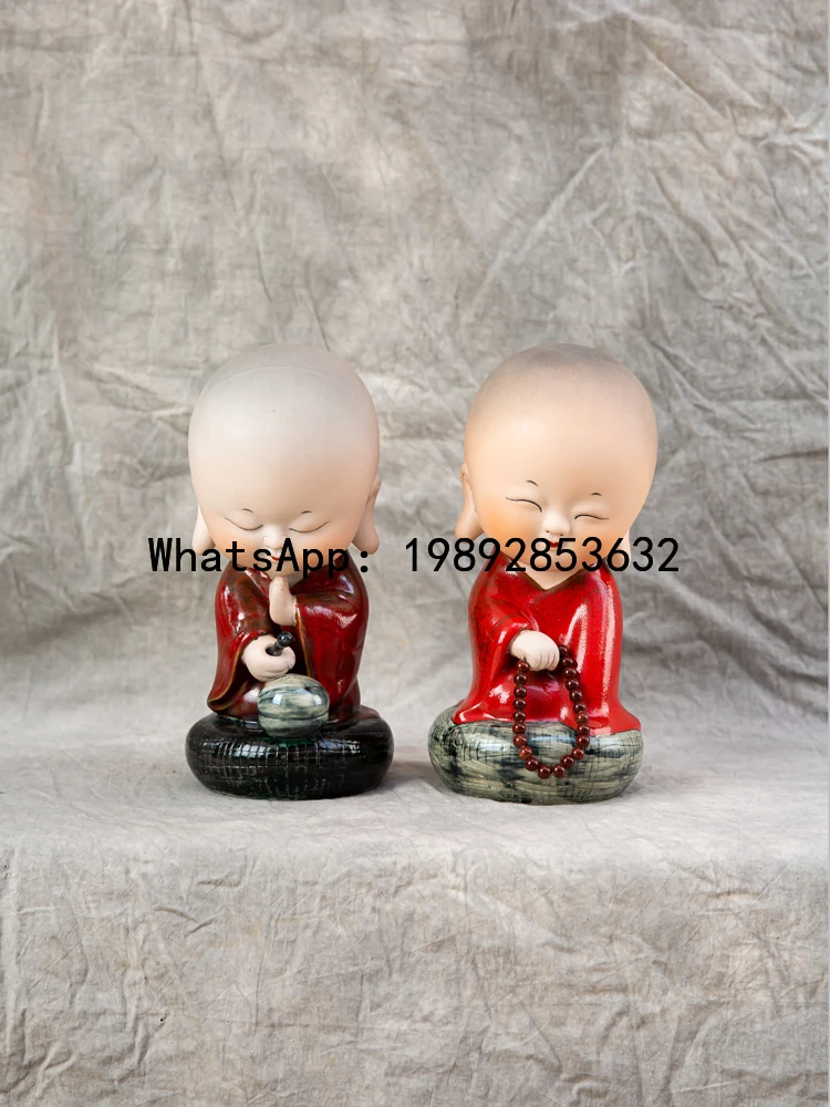 

XL Cute Shaking Head Calm Little Monk Figurine Ceramic Creative Ornament Living Room Home Desktop Decoration