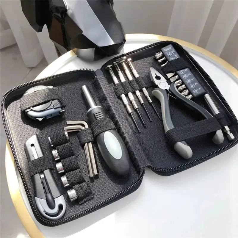 

27Pc Hardware Tools Set Tinplate Box Car Clock Digital Machinery Repair Tool Screwdriver Sleeve Pliers Manual Household Tool Kit