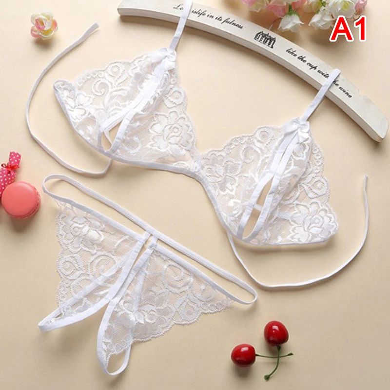 Transparante lingerieset Open kruis Kant Push-up holle beha Crotchless sexy ondergoed voor dames