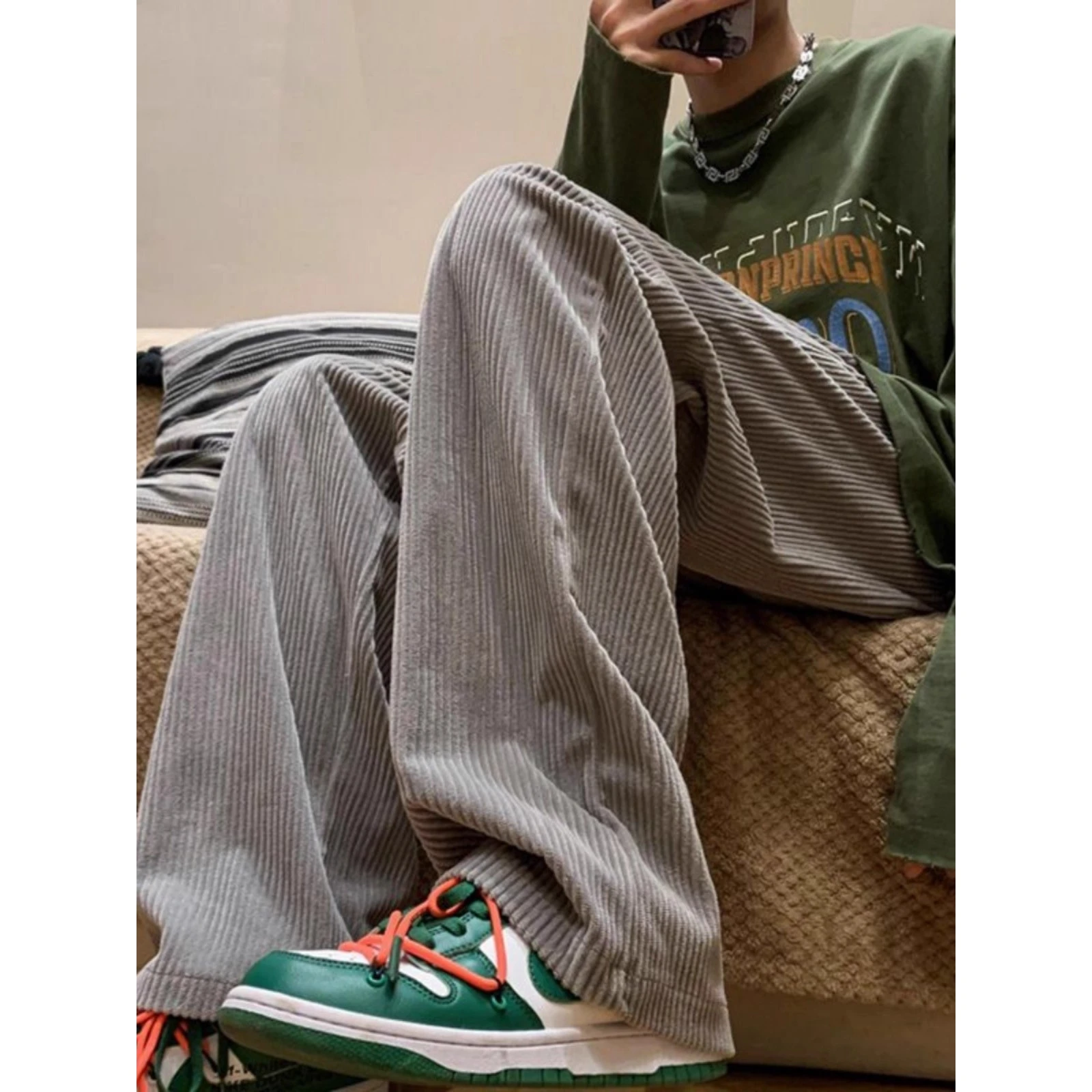 Pantalon en velours côtelé pour hommes, doublure Fce, ample, décontracté, jambe droite, Hong Kong Sle, confortable, en Fiber de Polyester, automne et hiver