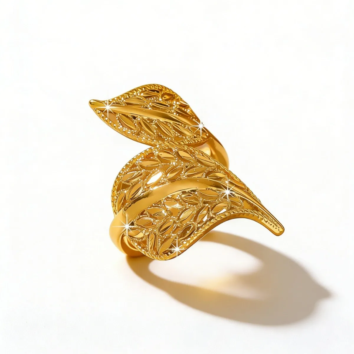 

Women Personality Double Leaf Adjustable Ring, Gold Plated Exaggerated Leaf Open Band, Luxury Trendy Fine Jewelry Gift