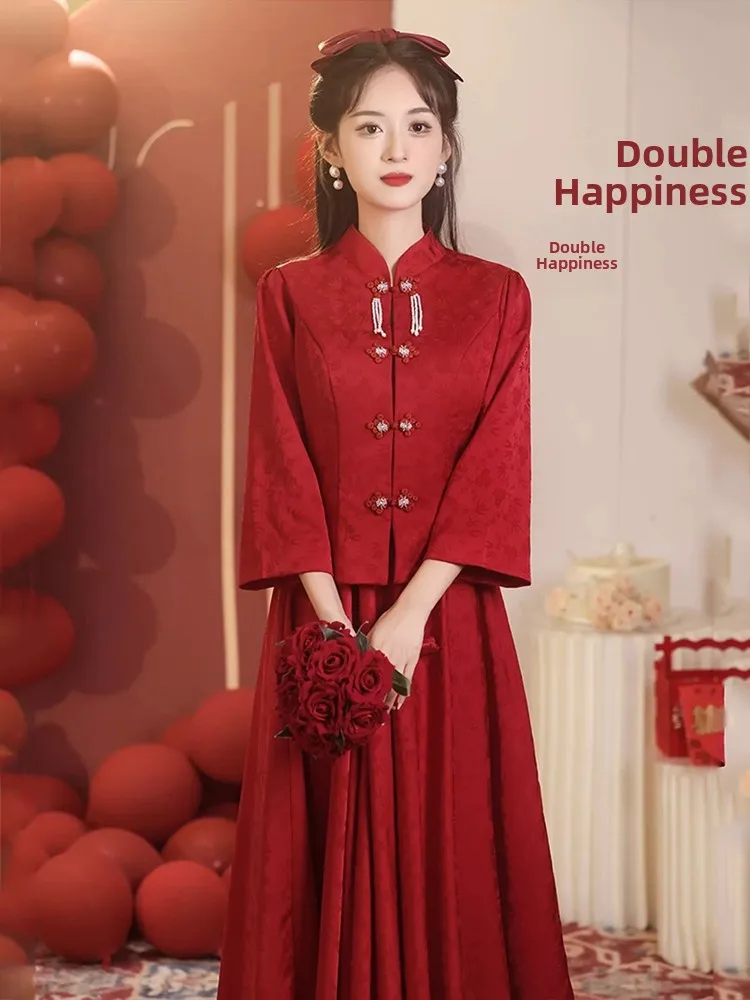 

Новое китайское свадебное платье с длинными рукавами для невесты, роскошное, для помолвки, прощального банкета, повседневное свадебное платье