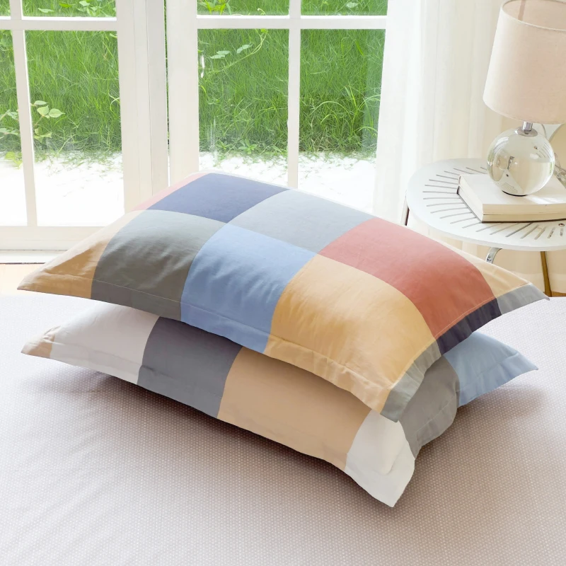 2pcs 48x74cm Pure Cotton Pillowcase Home Bedding Super Soft Plaid Pillow Cover 100% Cotton Pillow Case Dorm Girl Room Decoration