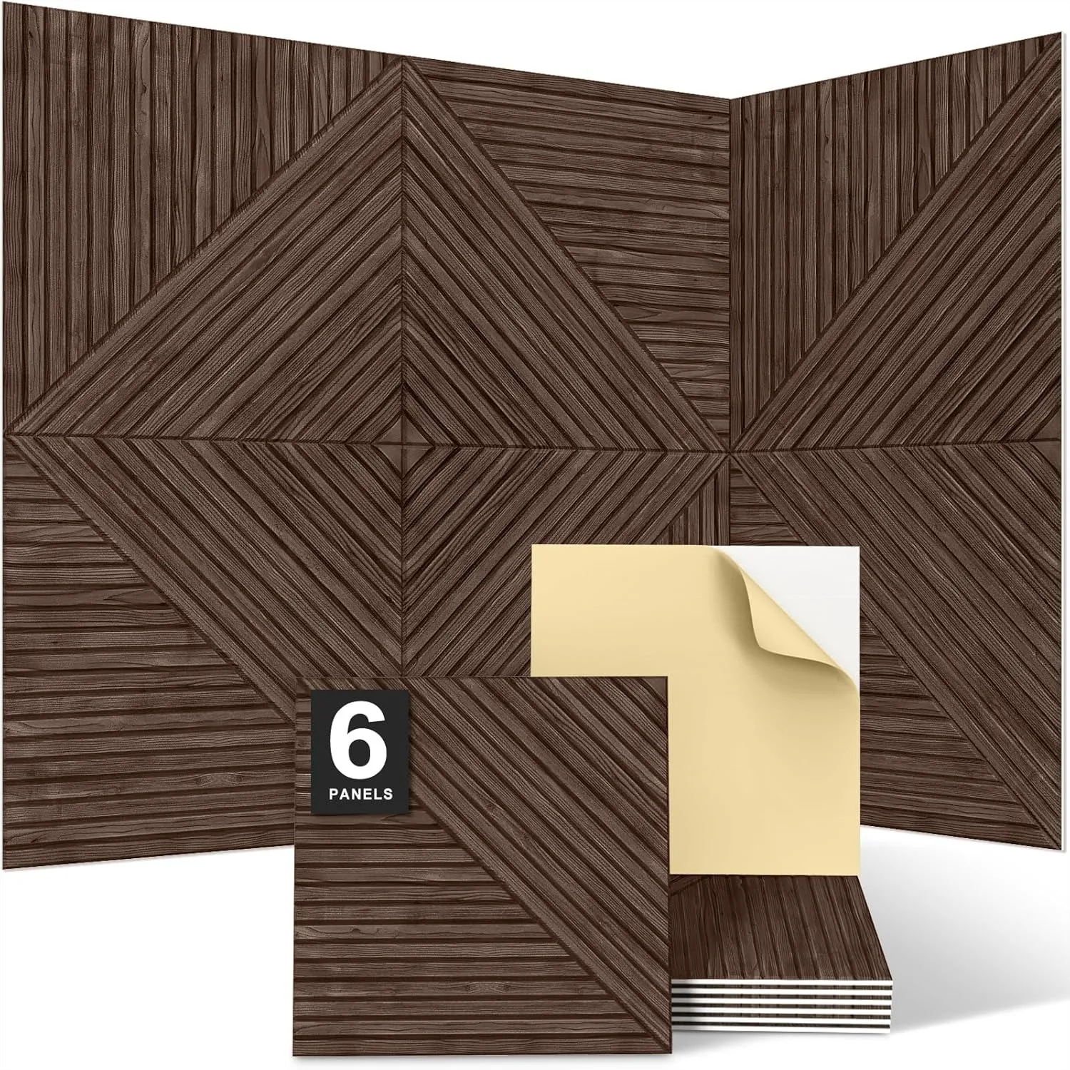 

Acoustical Wall Panels 6 Pcs 23.6x23.6 Inches Wood-Pattern Sound Absorbing Self-Adhesive for Studio Home Living Room Dark Walnut
