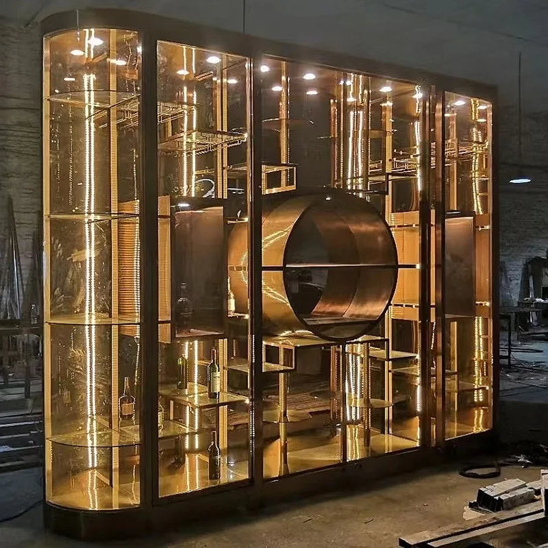 Gabinete de licores para Bar, gabinete de botellas de madera, accesorios para barman, vasos de torre de champán, exhibición de vidrio de plástico, Cava de vino