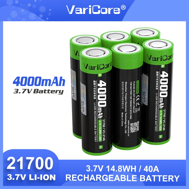 VariCore 1-25 قطعة VC-2140 3.7 فولت 4000 مللي أمبير 21700 بطارية ليثيوم عالية السعة قابلة للشحن لمصباح يدوي