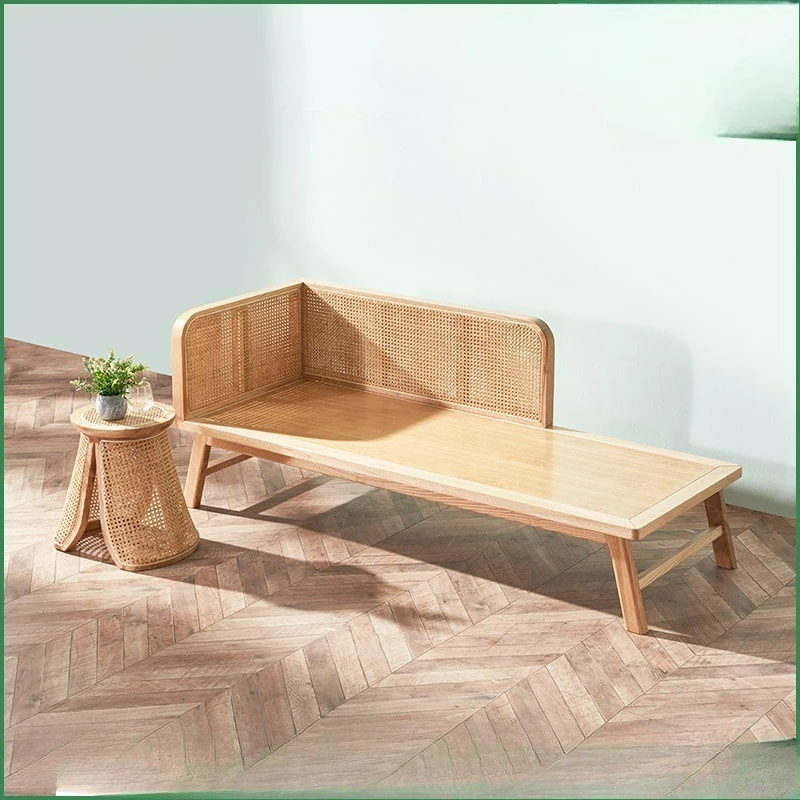 

Customizable solid wood chaise longue rattan sofa light luxury chaise longue beauty couch bedroom single small apartment Nordic