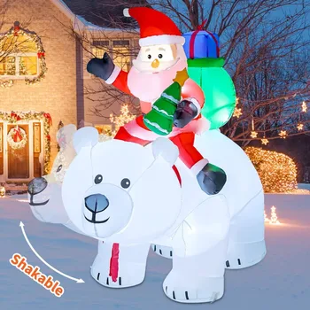 Inflatable Santa Claus Riding A Shaking Polar Bear Christmas Decoration Outdoor with…