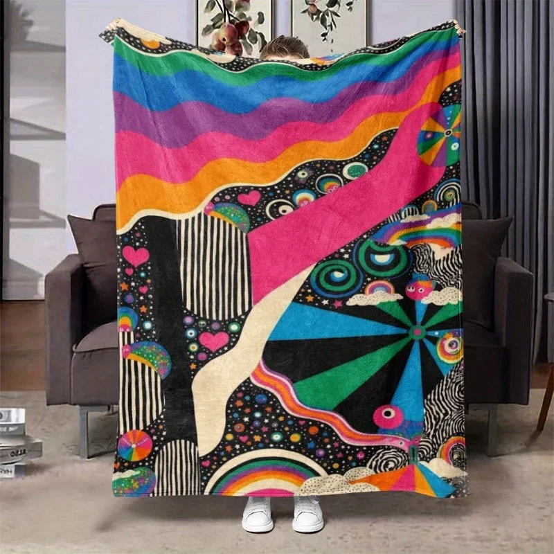 

pc Soft Warm Flannel Blanket Pattern Printed MultiUse for Sofa Bed Camping Office Nap AllSeason Comfort