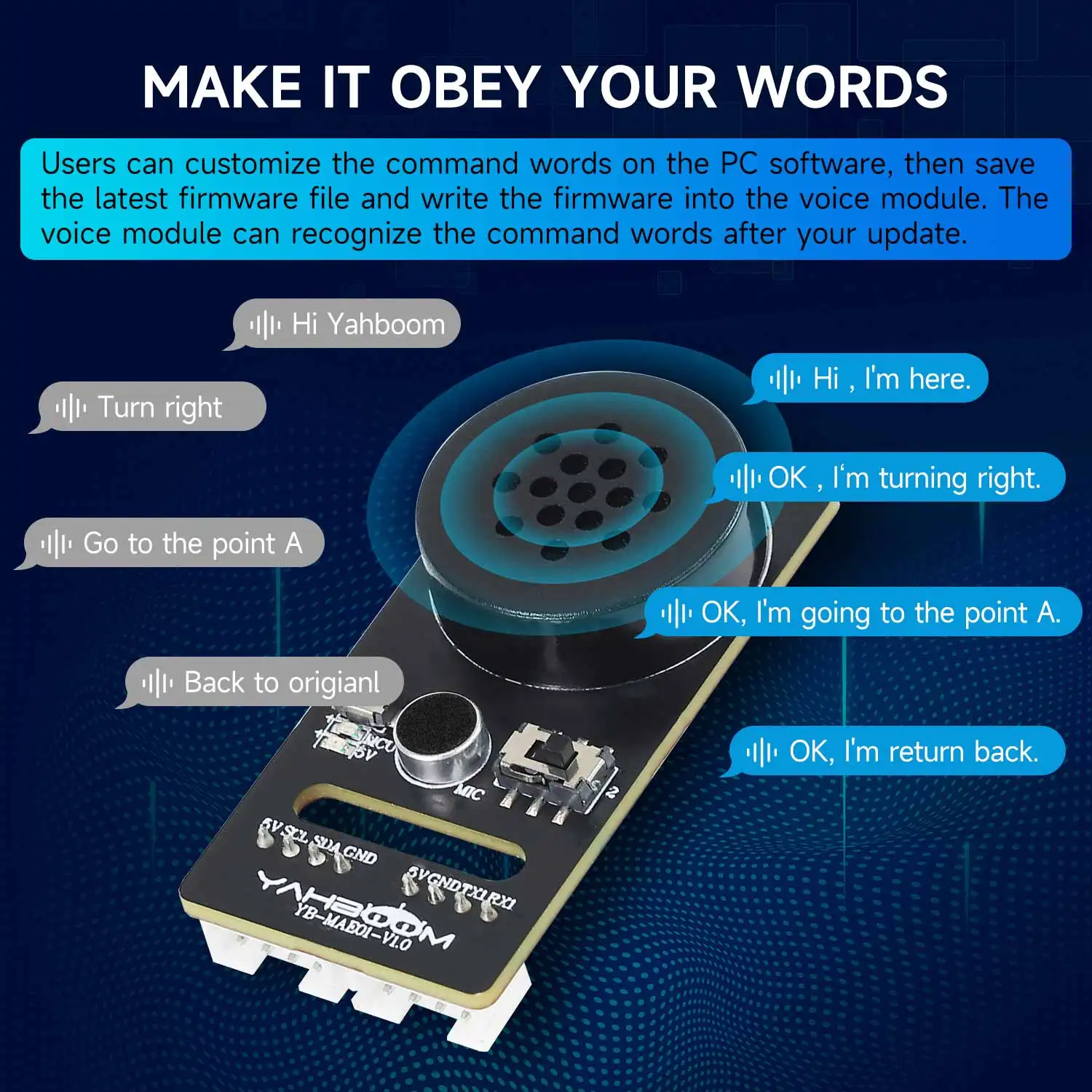 Yahboom AI Voice Interaction Module High-precision Recognition Broadcasts Intelligent Programmable Sound Sensor for Robot Toys