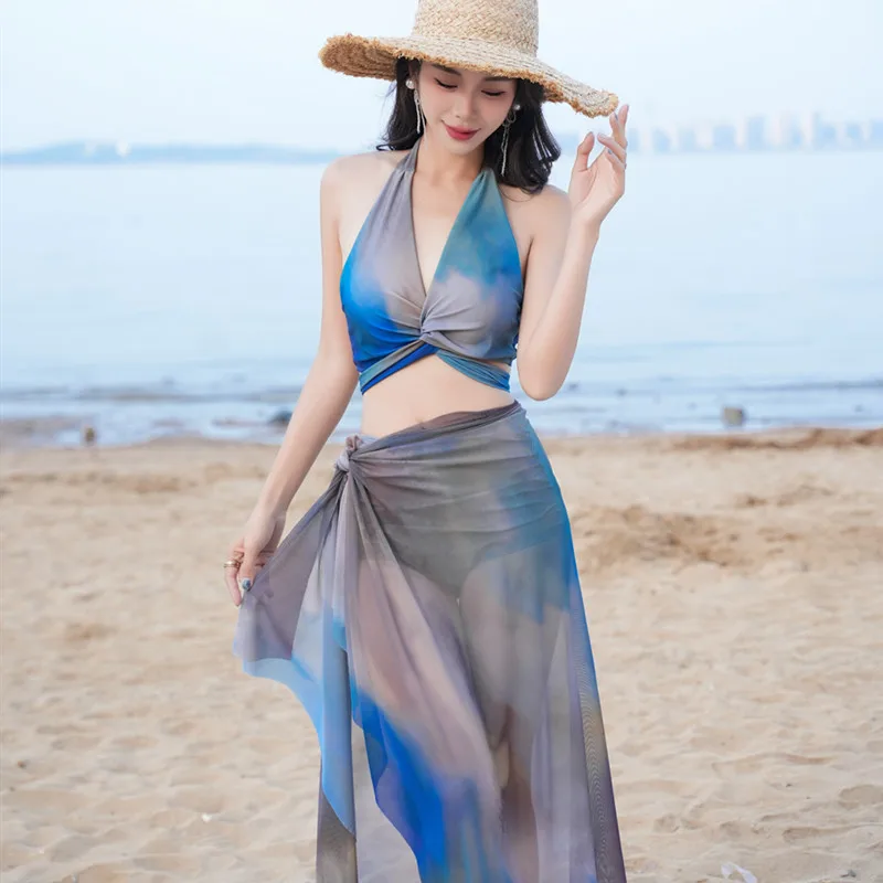 

Sexy Bikini Swimsuit Women's Separate Swimwear Vaion Beach Long Skirt Swimming Costume ort Sve with Chest Pad No Stee...