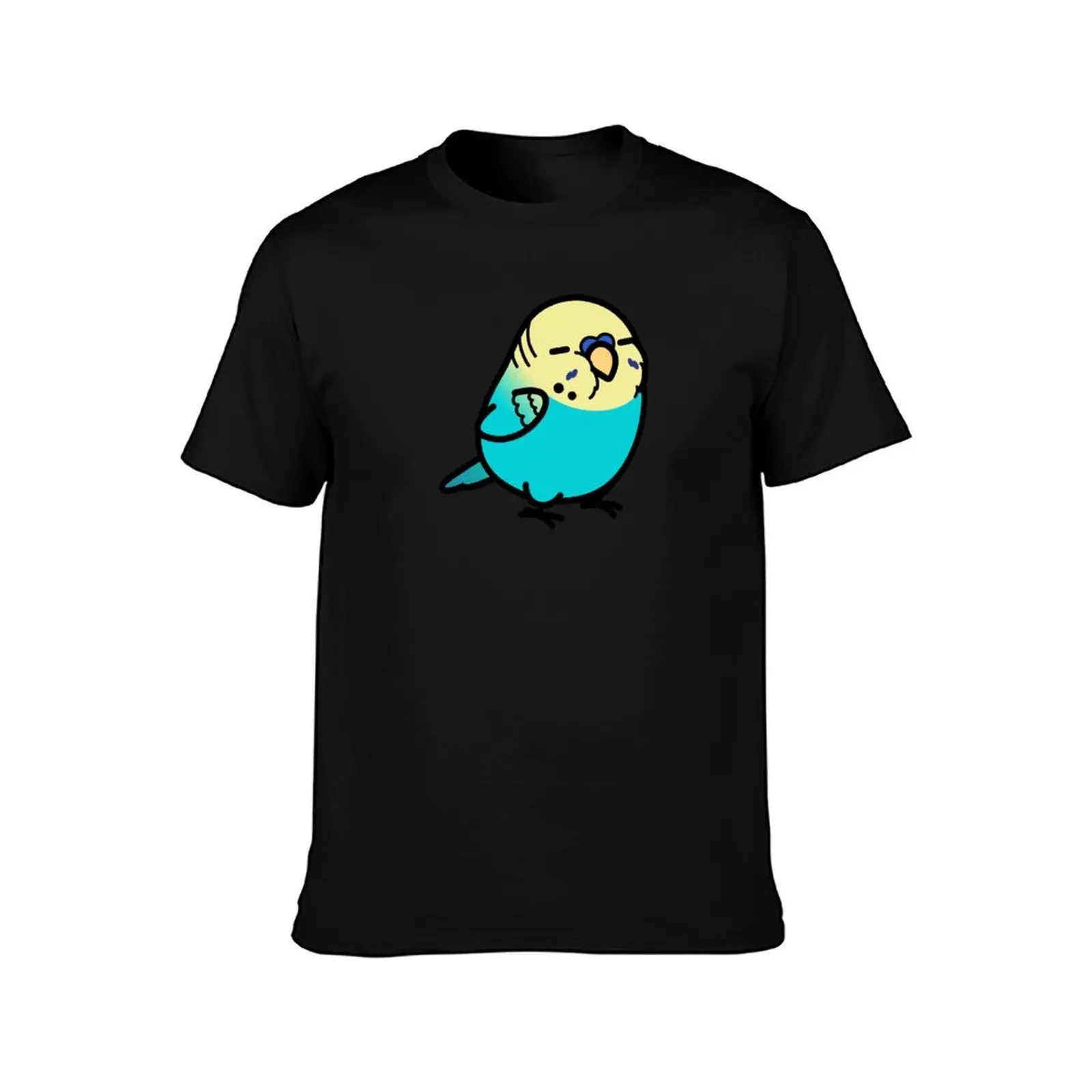 Chubby Sky Blue Yellow-headed English Budgie - Male T-Shirt Plus Size Street Style Tee T-Shirt