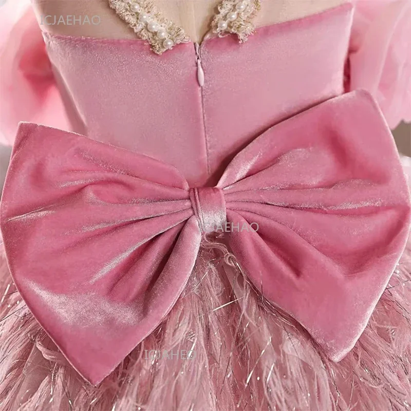 

Pink Kids Girls Princess Party Flower Girl Wedding Host Model Show Pageant Formal Dresses Children Birthday Puffy Gown for Stage