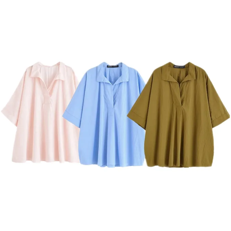 2025년 여름 여성용 출퇴근용 스트라이프 루즈 클로크 스타일 셔츠 다용도 캐주얼 패션 소매 길이 6부 일반 두께