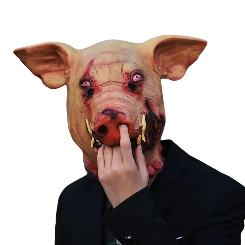 New Chainsaw, Horror Horror Blood Pig Head Mask, Horror Funny Latex Pig Bajie Halloween Funny Animal Head Cover Props