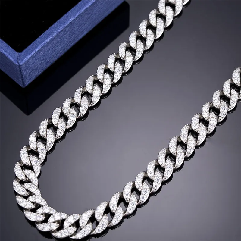 Width 20inch .10mm 22inch 24inch 925 Sterling Silver Hiphop Custom Cuban Link Chain Moissanite Cuban Chain