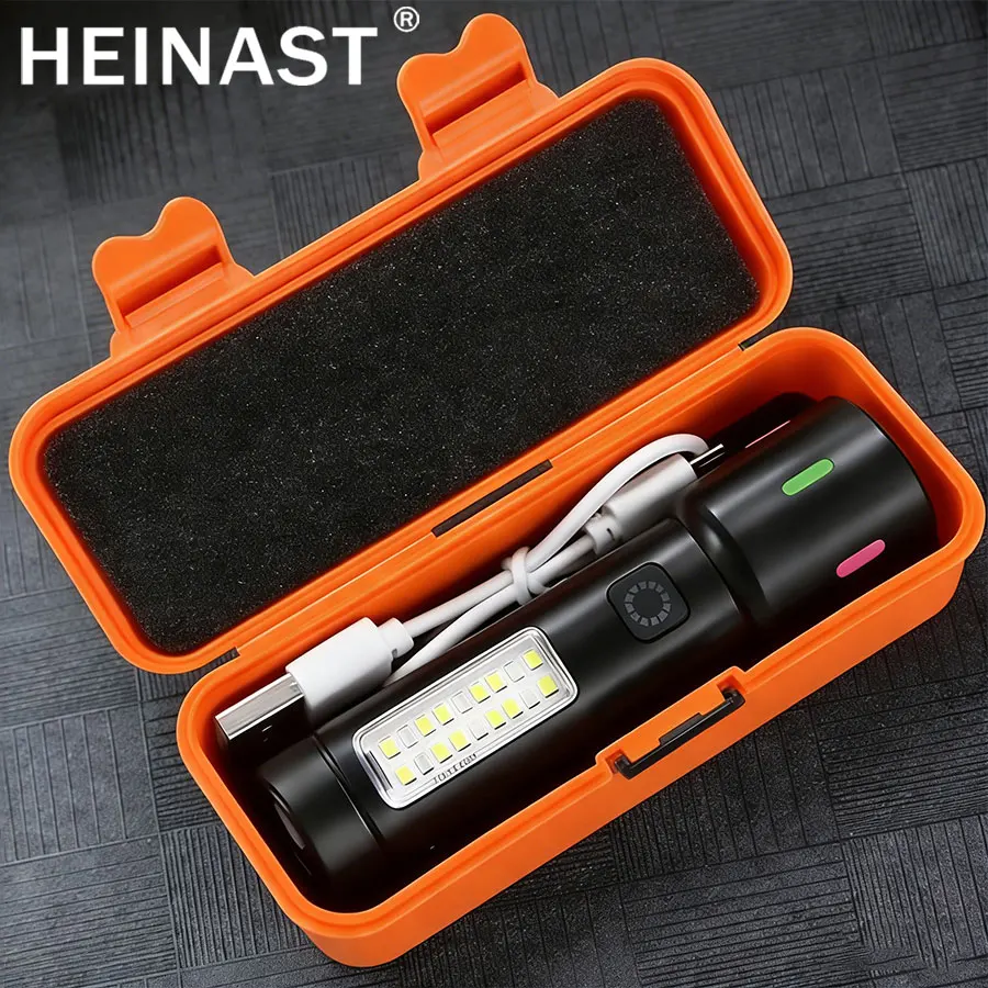LED+COB Portable Flashlight Zoomable Small Torch USB Rechargeable Outdoor Camping Fishing Long Range Camping Emergency Lantern