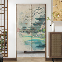 Retro ink wash painting changing room Curtain Privacy Partition Doorway Curtains Kitchen Entrance Noren Linen Hanging