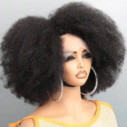 Afro verworrene lockige Spitze Front Perücke natürliche Farbe Afro Bob Menschenhaar natürlichen Haaransatz 13x4x2 Dichte kurze Menschenhaar Perücken