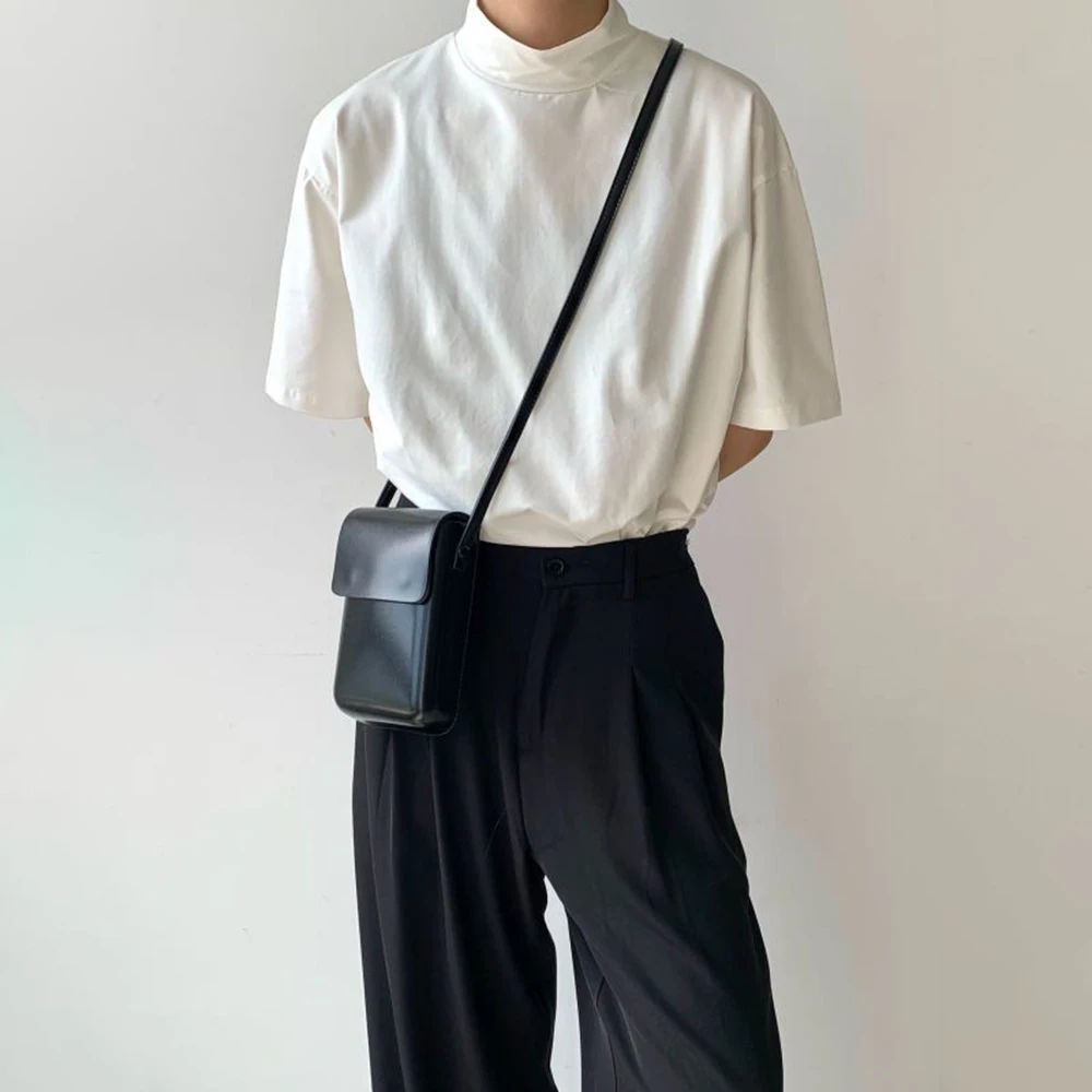 Casual Half Turtleneck Loose Short-Sleeved T-Shirt Unisex 2025 Summer New Style Fashion High-End Trend Solid Color Y2k Tops Men