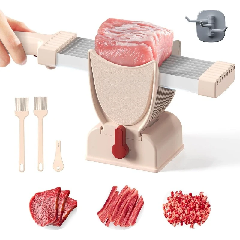 Meat Slicer for Fresh Meat, Thickness Adjustable 2 or 4 mm, 17 IN 1 Stainless Steel Cleaver Kitchen Knife