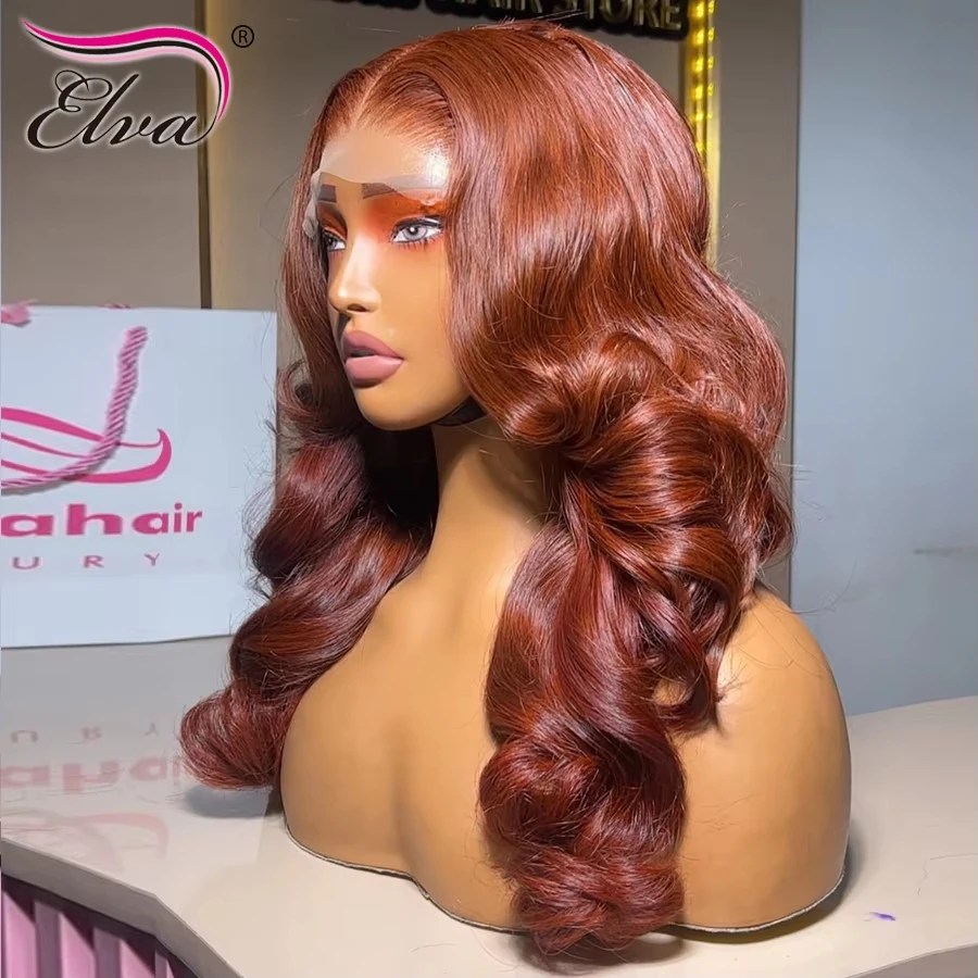 الزنجبيل البني غلوليس 9X6 ريال HD إغلاق الباروكات شعر الإنسان موجة فضفاضة الباروكات فراق عميق جاهزة للذهاب غير مرئية HD الدانتيل تذوب جلود