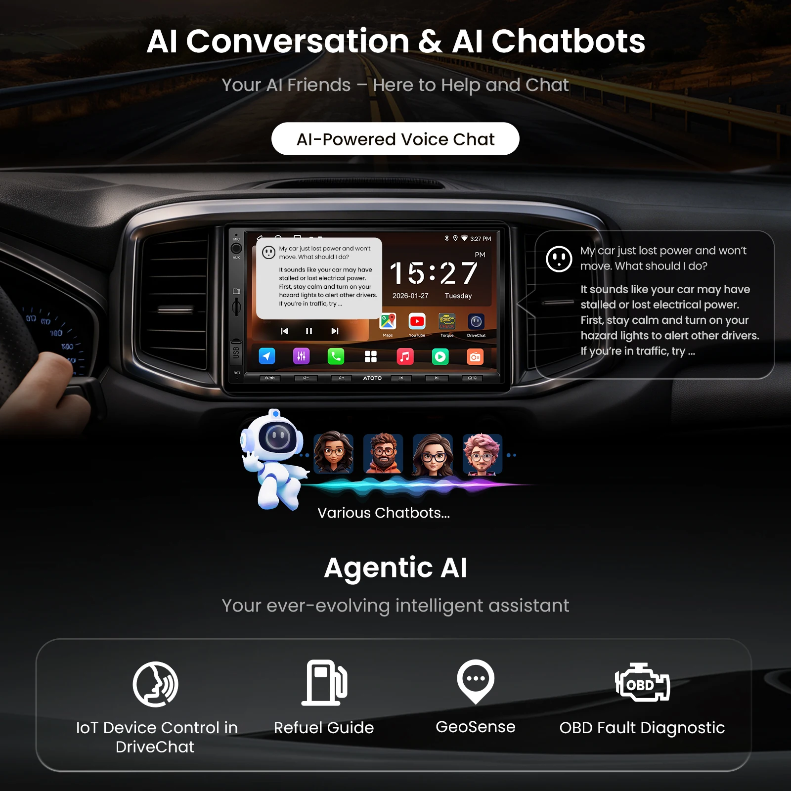 ATOTO Double DIN AI Android Car Radio with Backup Camera, 7