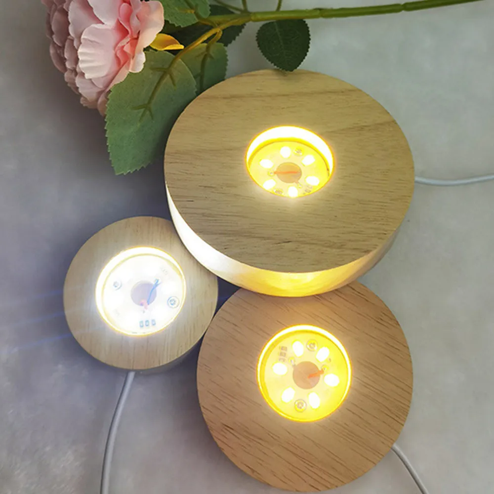 Round Wood Colorful LED Light Wooden Night Lamp Base Stand Resin Art Display for DIY Epoxy Resin Mold Crafts Display Base Decor