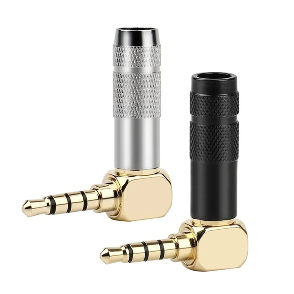 2pcs 3.5mm 90 Degree Headphone Plug Jack 4 Pole TRRS Gold Plated Copper Adapter Earphone Line Connector 6.0mm Wire Hole Audio