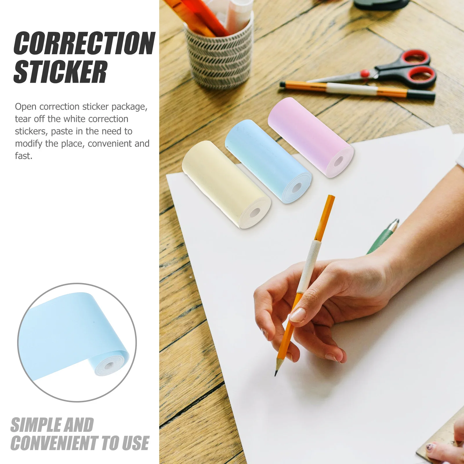 

Writing Correction Stickers 3 Rolls Multi-Function Removable Decals Student Accessory Thermal Receipt Printer Compatible