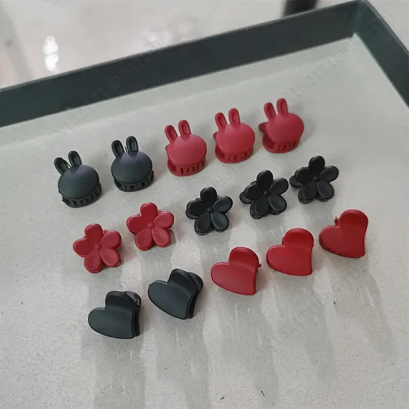 5Pcs Black Red Heart Rabbit Flower Small 1.5cm Matte Hair Claw Side Bangs Clip for Kids Girl Child Styling Tool Hair Accessories