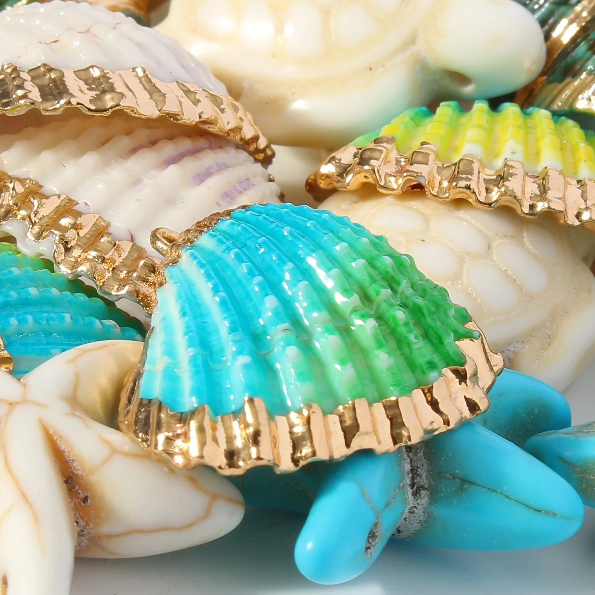 10pcs Conch Shell Turquoise Sea Turtle Straight Hole Bead DIY Jewelry Stone Loose Bead Accessories Fish Tank Decoration