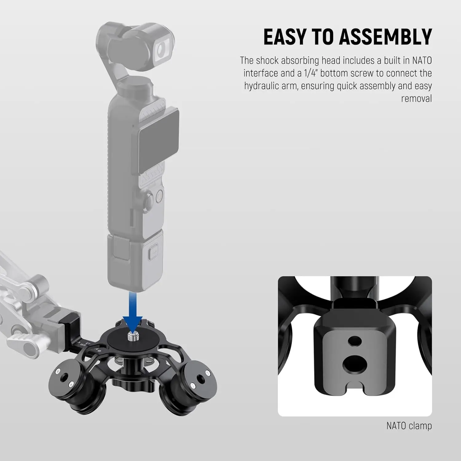 NEEWER Stoßdämpfender Kopf nur für GA022 Hydraulikarm, Gimbal-Kamera-Autohalterung, kompatibel mit DJI OSMO Pocket 3 – Detail 4