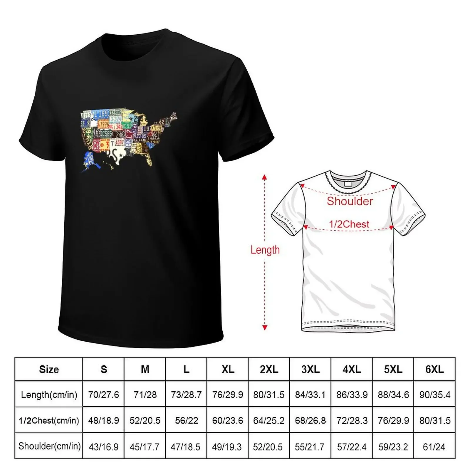 USA vintage license plates map T-Shirt customizeds summer clothes oversizeds fitted t shirts for men