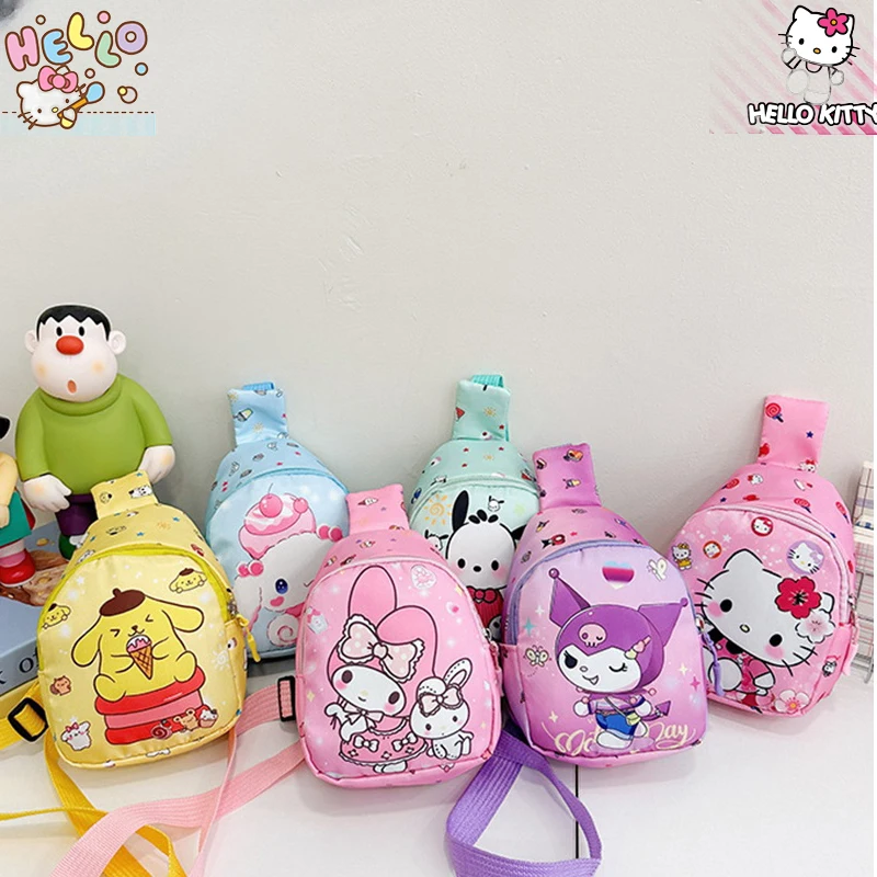 Sanrio Shoulder Bag Kuromi Chest Bag for Children Boys Girls Kawaii Hello Kitty Crossbody Bag Travel Cinnamoroll Backpack Gifts