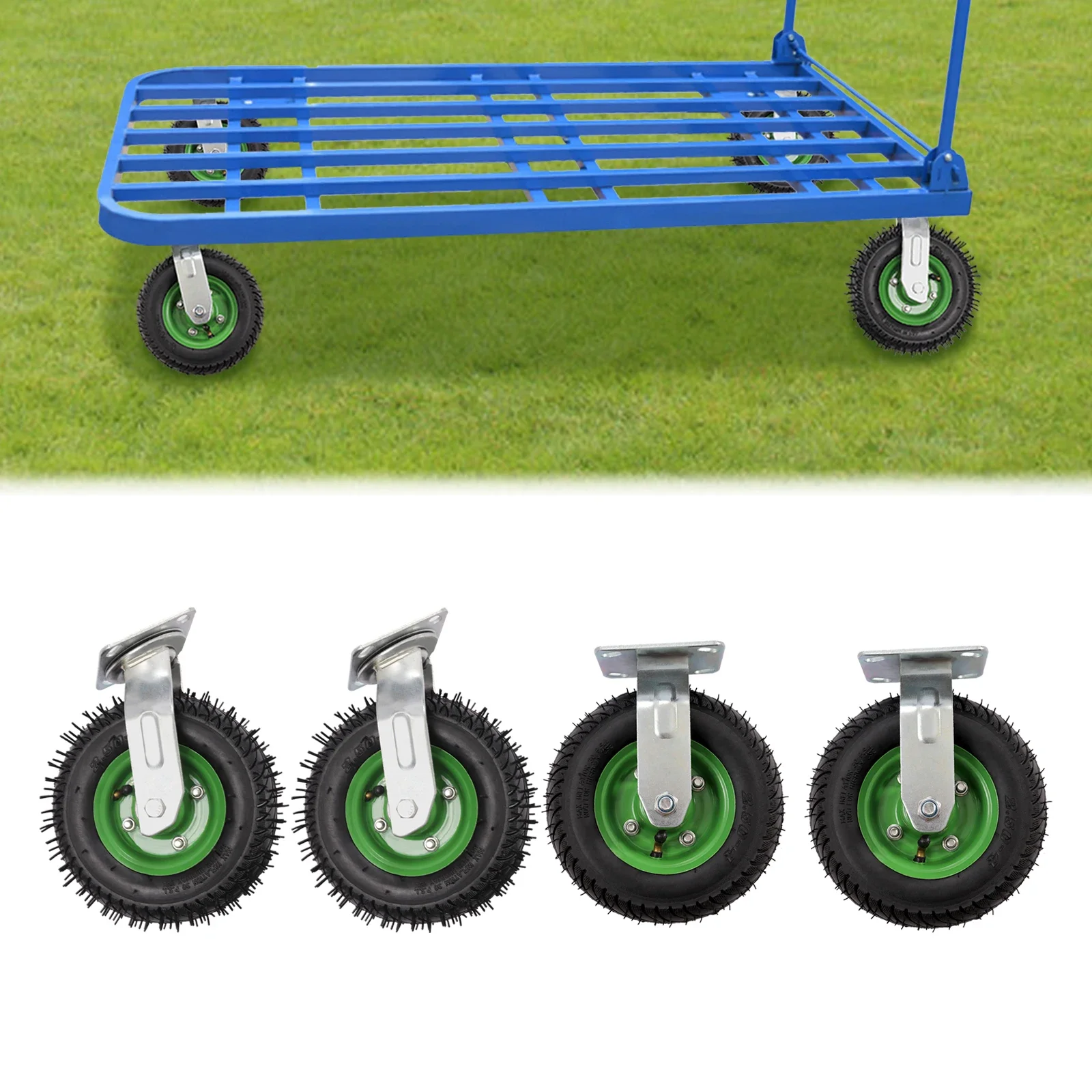 

8" Pneumatic Caster Set of 4, 2 Universal Wheels/2 Directional Wheels - Rubber Caster Wheel with Double Bearing Structure