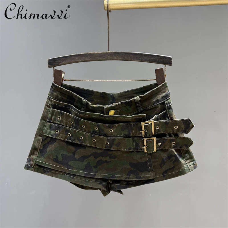 

American Retro Camouflage Denim Skirt Women's 2025 Summer Clothes New Fashion High Waist Slim Spice Girl A Line Skirt Shorts