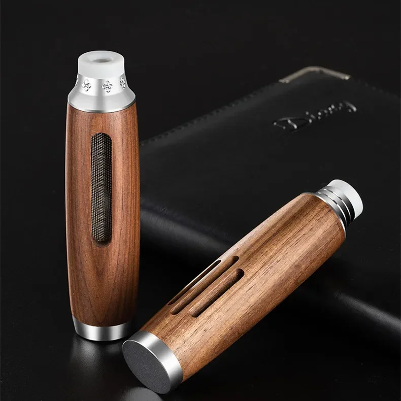 Wood Ashtray Pocket Cigar Ash Tray Soot Cover Portable Ashtray For Car Smoking Accessories With Velvet Bag and Cleaning Brush