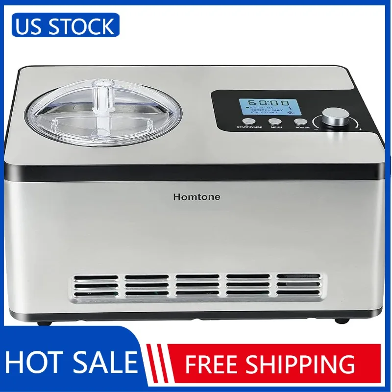 Homtone Ice Cream Maker, No pre-Freezing Automatic Ice Cream Machine 2 Quart with Built-in Compressor