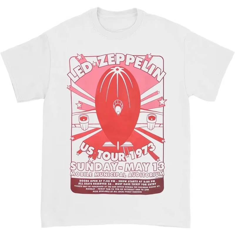 Mobile Municipal Led Zeppelin Band T-Shirt Cotton Graphic Tee Men Women Summer Streetwear