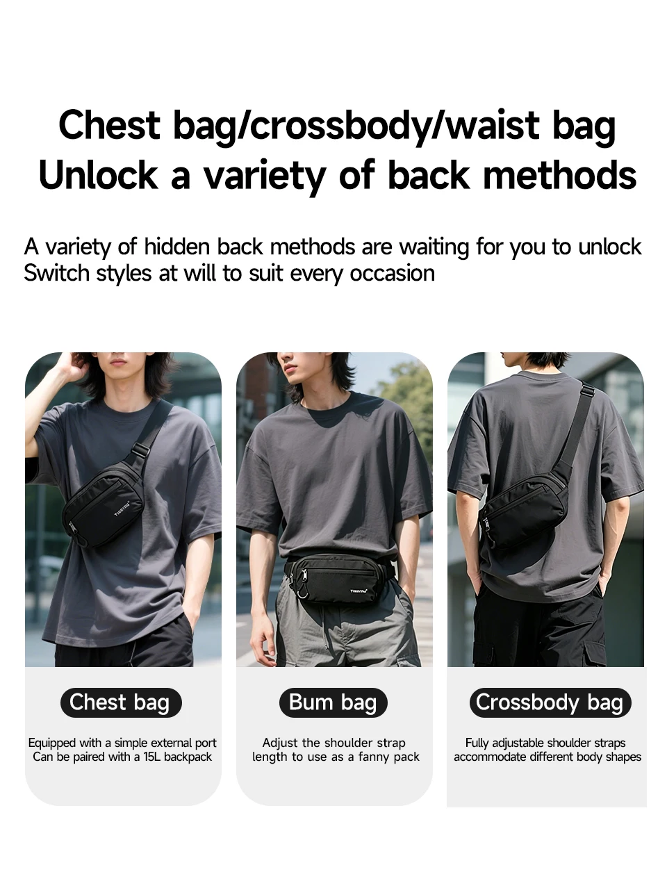 Tigernu Neue leichte Umhängetasche für Herren, wasserabweisende Hüfttasche, Mehrzweck-Schultertasche für Herren – Detail 9