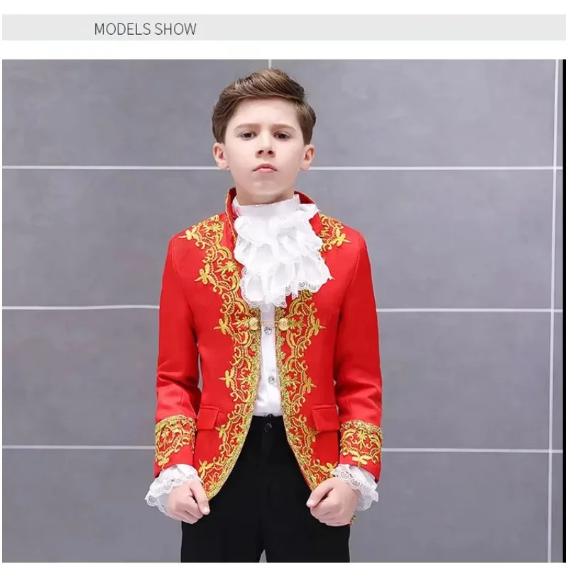 Crianças cosplay traje de príncipe medieval criança menino rei desempenho vampiro cavaleiro smoking terno carnaval fantasia vestir-se presente aniversário