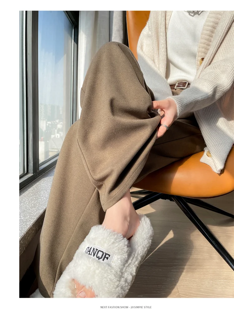 2023 Autumn and Winter New Wool Blended Wide-Leg Pants Straight Mopping Pants High Waist Slim Lengthened Casual Pants for Women