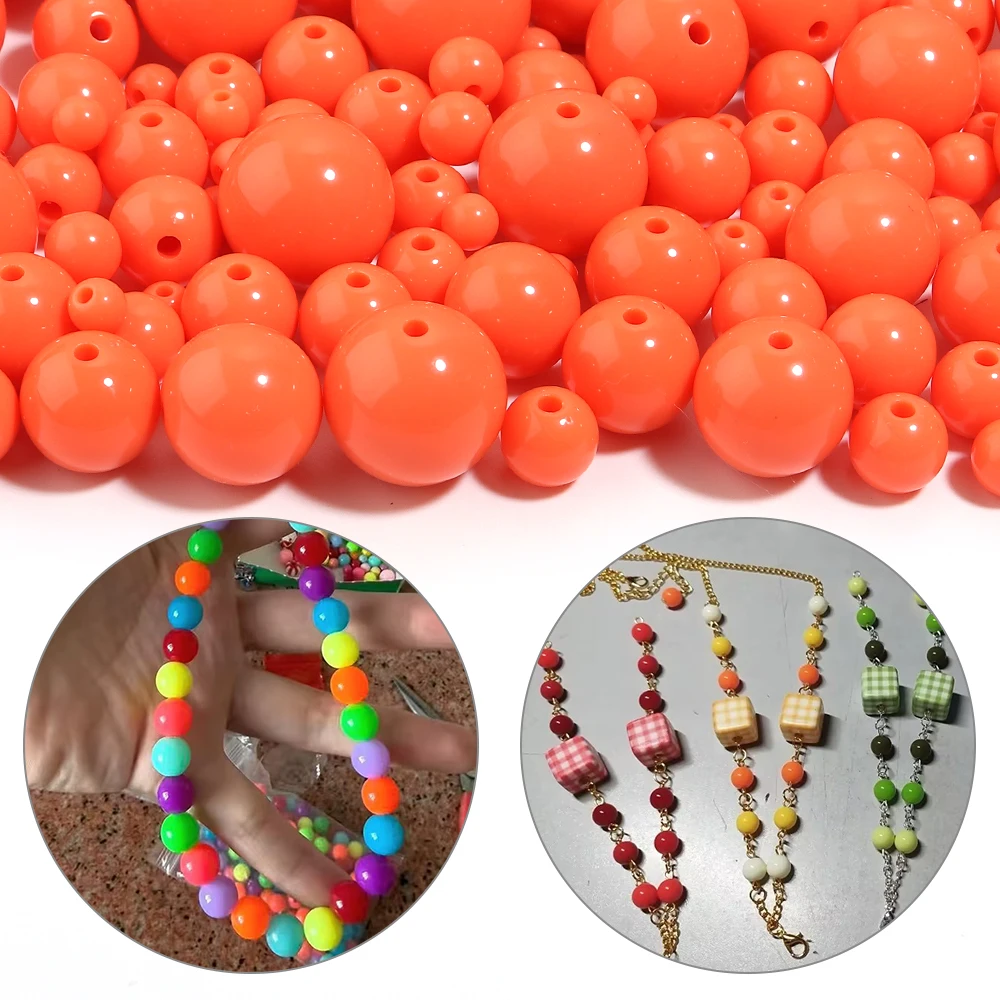 10-100pcs/lot 6/8/10/12/14/16/18/20mm Orange Round Acrylic Beads Loose Spacer Beads For Jewelry Making DIY Necklace Bracelrt