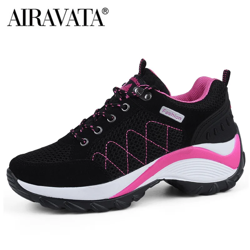 

Women Walking Shoes Breathable Height Increasing Lace-Up Runing Sneakers Outdoor Casual Shoes