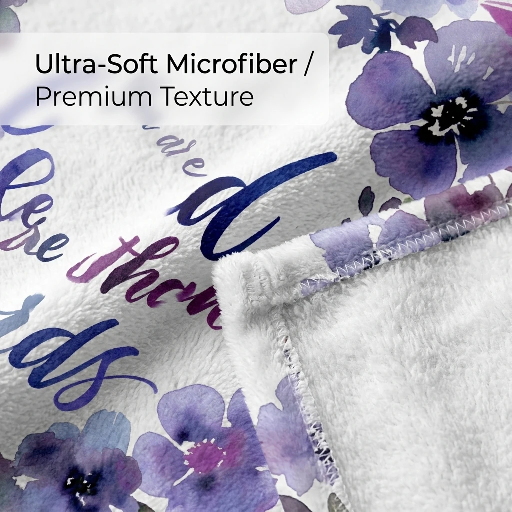 Purple Watercolor Floral Wreath Flannel Throw Blanket, 